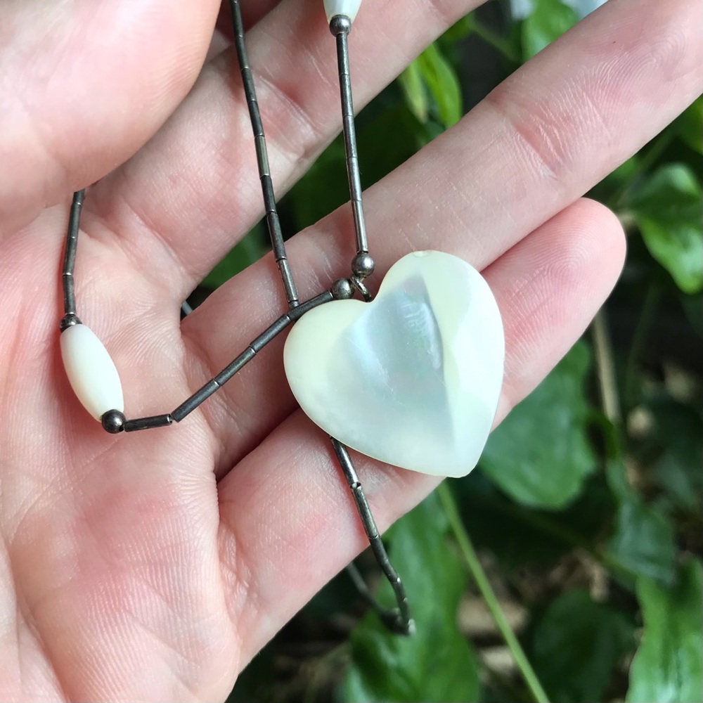Vintage Mother Of Pearl Heart Necklace